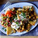 Baked Chickpeas with Pita Chips and Yogurt