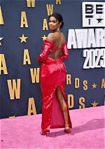 Coco Jones Goes Red at Bet Awards 2023 in Laquan Smith Sequin Dress