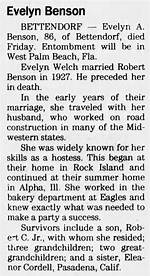 Explore the Obituary of Evelyn Benson Obituary