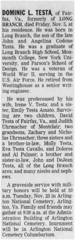 [Mourning] Stephen L. Testa Obituary: in Loving Memory of Stepehen L. Testa, Former Resident of Beacon and Fishkill and Now of Putnam Valley, Passes Away